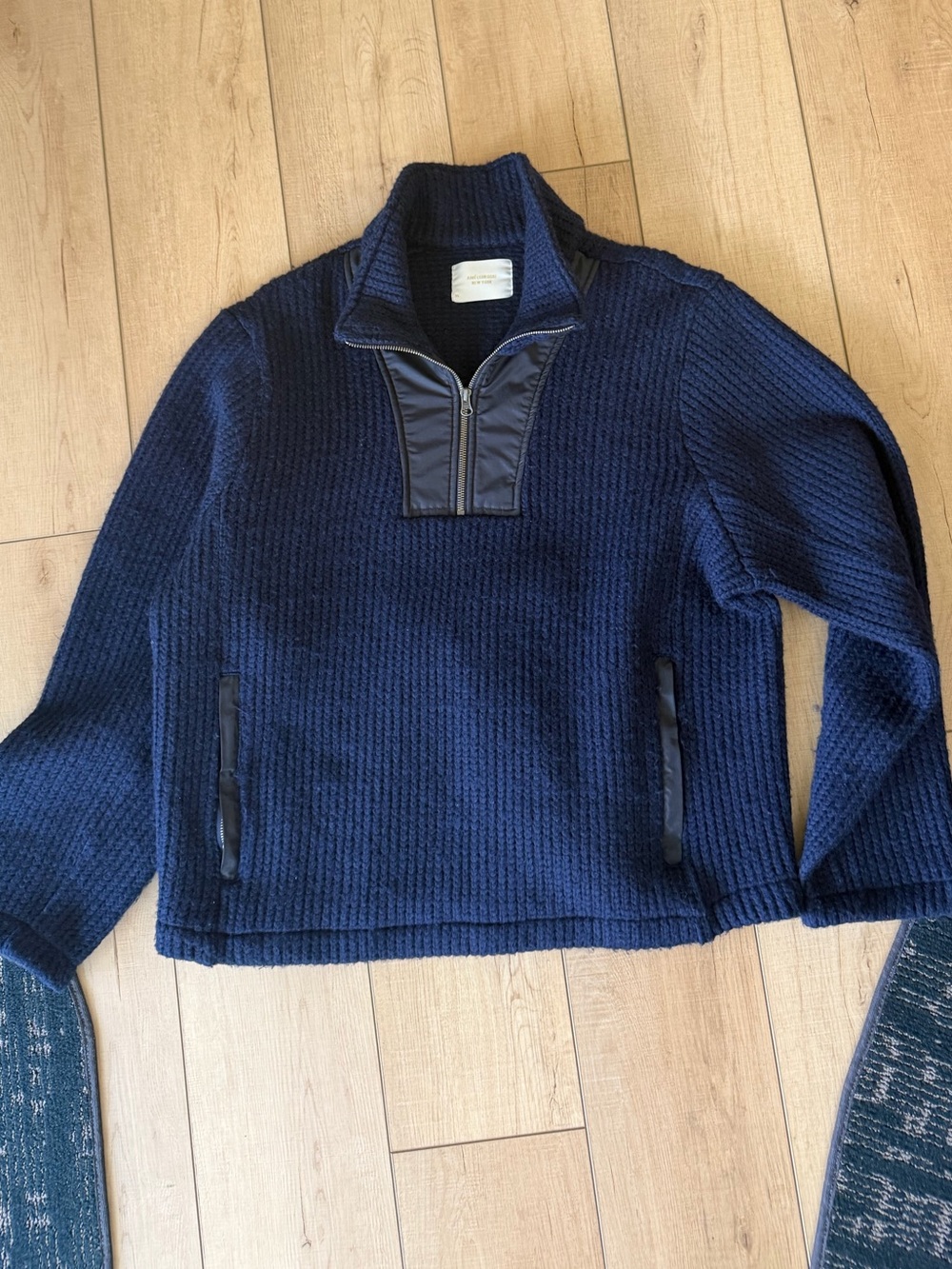 Aime Leon Dore quarter zip wool poly blend pullover sweater color Navy size XL